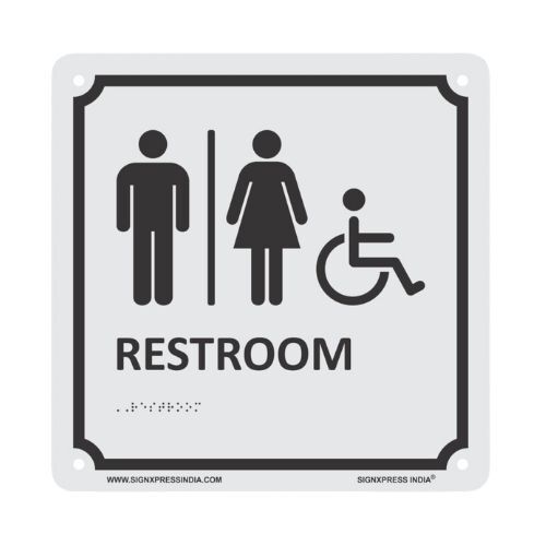 Restroom Braille Signage | Stainless Steel | Thickness: 0.5 mm | Used for Schools, hospitals, banks, and public spaces | SIGNXPRESS INDIA Restroom Braille Signage | Stainless Steel | Thickness: 0.5 mm | Used for Schools, hospitals, banks, and public spaces | SIGNXPRESS INDIA